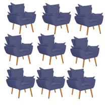 Kit 09 Poltrona Cadeira Decorativa Apollo Sala de Estar Recepção Escritório Suede Azul Marinho - Damaffê Móveis