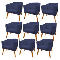 Kit 09 Poltrona Cadeira Decorativa Céci Sala de Estar Recepção Escritório Suede Azul Marinho - Damaffê Móveis