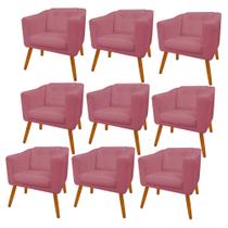 Kit 09 Poltrona Cadeira Decorativa Céci Sala de Estar Recepção Escritório Suede Rosê - Damaffê Móveis