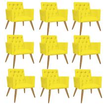 Kit 09 Poltrona Cadeira Decorativa Fernanda Pé Palito Para Sala de Estar Recepção Escritório Corinho Amarelo - Damaffê Móveis