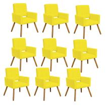 Kit 09 Poltrona Cadeira Decorativa Hit Pé Palito Sala de Estar Recepção Escritório material sintético Amarelo - KDAcanto Móveis
