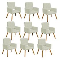 Kit 09 Poltrona Cadeira Decorativa Hit Pé Palito Sala de Estar Recepção Escritório material sintético Bege - Damaffê Móveis