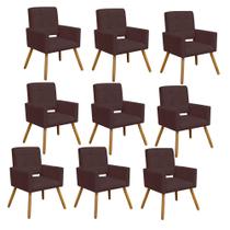 Kit 09 Poltrona Cadeira Decorativa Hit Pé Palito Sala de Estar Recepção Escritório material sintético Marrom - KDAcanto Móveis