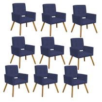 Kit 09 Poltrona Cadeira Decorativa Hit Pé Palito Sala de Estar Recepção Escritório Suede Azul Marinho - KDAcanto Móveis