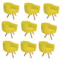 Kit 09 Poltrona Cadeira Decorativa Ludi Base Giratória Sala de Estar Recepção Escritório material sintético Amarelo - Damaffê Móveis