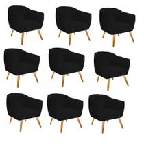 Kit 09 Poltrona Cadeira Decorativa Ludi Pés Palito Sala de Estar Recepção Escritório material sintético Preto - Damaffê Móveis