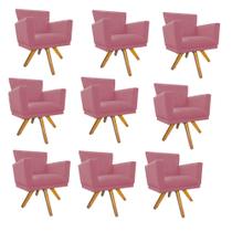Kit 09 Poltrona Cadeira Decorativa Mind Base Giratória Sala de Estar Recepção Escritório Consultório material sintético Rosa Bebê - Damaffê Móveis