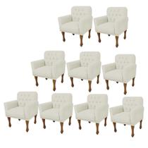 Kit 09 Poltrona Cadeira Decorativa Mona Luxo com Strass Sala de Estar Recepção Escritório material sintético Bege - Damaffê Móveis