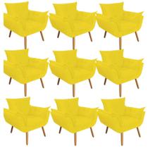 Kit 09 Poltrona Cadeira Decorativa Opala Sala de Estar Recepção Consultório Escritório Suede Amarelo - KDAcanto Móveis