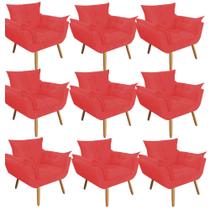 Kit 09 Poltrona Cadeira Decorativa Opala Sala de Estar Recepção Consultório Escritório Suede Vermelho - Damaffê Móveis