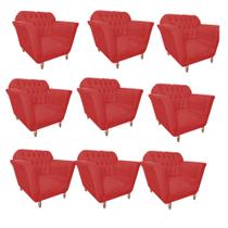 Kit 09 Poltrona Cadeira Decorativa Ster com Capitone Sala de Estar Recepção Escritório material sintético Vermelho - KDAcanto Móveis