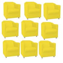 Kit 09 Poltrona Cadeira Decorativa Tilla Para Sala de Estar Recepção Escritório Corinho Amarelo - Damaffê Móveis