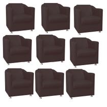 Kit 09 Poltrona Cadeira Decorativa Tilla Para Sala de Estar Recepção Escritório Corinho Marrom - Damaffê Móveis