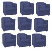 Kit 09 Poltrona Cadeira Decorativa Tilla Para Sala de Estar Recepção Escritório Suede Azul Marinho - Damaffê Móveis