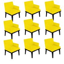 Kit 09 Poltrona Cadeira Decorativa Vitória Pés Madeira Sala de Estar Recepção Escritório Consultório material sintético Amarelo - KDAcanto Móveis