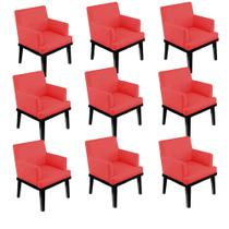 Kit 09 Poltrona Cadeira Decorativa Vitória Pés Madeira Sala de Estar Recepção Escritório Consultório material sintético Vermelho - KDAcanto Móveis