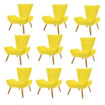 Kit 09 Poltrona Cadeira Emy Decorativa Recepção Sala De Estar Suede Amarelo - DAMAFFÊ MÓVEIS