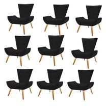 Kit 09 Poltrona Cadeira Emy Decorativa Recepção Sala De Estar Suede Preto - DAMAFFÊ MÓVEIS
