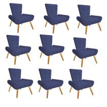 Kit 09 Poltrona Cadeira Nani Decorativa Recepção Sala De Estar Suede Azul Marinho - DAMAFFÊ MÓVEIS - DAMAFFE MÓVEIS