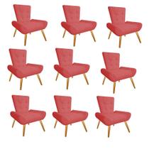Kit 09 Poltrona Cadeira Nani Decorativa Recepção Sala De Estar Suede Vermelho - KDAcanto Móveis