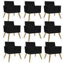 Kit 09 Poltrona Cadeira Nina Captone Decorativa Recepção Sala De Estar material sintético Preto - KDAcanto Móveis