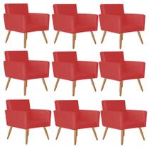 Kit 09 Poltrona Cadeira Nina Decorativa Recepção Sala De Estar material sintético Vermelho - KDAcanto Móveis
