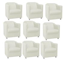 Kit 09 Poltrona Cadeira Tilla Decorativa Recepção Sala De Estar material sintético Bege - DAMAFFÊ MÓVEIS