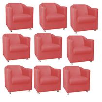 Kit 09 Poltrona Cadeira Tilla Decorativa Recepção Sala De Estar material sintético Vermelho - DAMAFFÊ MÓVEIS