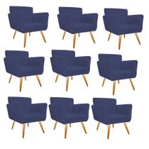 Kit 09 Poltronas Cadeira Decorativa Cloe Pé Palito Para Sala de Estar Recepção Escritório Suede Azul Marinho - KDAcanto Móveis