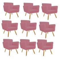 Kit 09 Poltronas Cadeira Decorativa Cloe Pé Palito Para Sala de Estar Recepção Escritório Suede Rosa Bebê - Damaffê Móveis