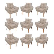Kit 09 Poltronas Decorativas Opala Para Clínica E Salão Suede Bege Balaqui Decor