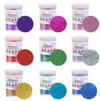 Kit 09 Potes Glitter Escolar PVC Metálico 3g Lantecor Purpurina Brilho em Pó Artesanato Decoração Escolar