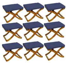 Kit 09 Puff Neo decorativo Pés em Madeira Sala de Estar Recepção Escritório Suede Azul Marinho - KDAcanto Móveis Kit 09 Puff Neo decorativo Pés em Madeira Sala de Estar Recepção Escritório Suede Azul Marinho - KDAcanto Móveis