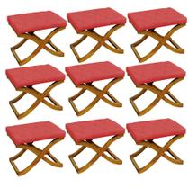 Kit 09 Puff Neo decorativo Pés em Madeira Sala de Estar Recepção Escritório Tecido Sintético Vermelho - KDAcanto Móveis