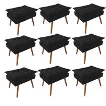 Kit 09 Puff Opala decorativo Pés em Madeira Sala de Estar Recepção Escritório Suede Preto - Damaffê Móveis