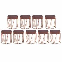 Kit 09 Puffs Decorativo Redondo Sol Base Bronze material sintético Marrom