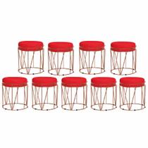 Kit 09 Puffs Decorativo Redondo Sol Base Bronze material sintético Vermelho