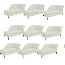 Kit 09 Recamier Decorativa Judi Pé em Madeira 2 Lugares Sala de Estar Recepção Escritório material sintético Bege - Damaffê Móveis