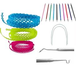 Kit 1.000 Borracha Aparelho Ortodôntico 10 Cores + 05 Pares Trançada + 01 Aplicador + 02 Fios 14mm