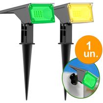 Kit 1/2/3/4 Refletor Ecoforce Solar 6 Leds 50x Mais Forte Dual Color Verde Amarela Spot Chão Parede Jardim Luminária