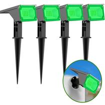 Kit 1/2/3/4 Refletor Ecoforce Solar 6 Leds 50x Mais Forte Dual Verde Ambar Amarela Spot Jardim Luminária Chão Parede