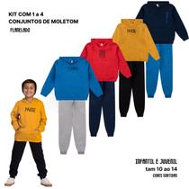 Kit 1 2 4 Conjunto Moletom Juvenil Masculino Blusa Calça Flanelado Capuz Bolso Canguru Roupa Menino inverno 10-14