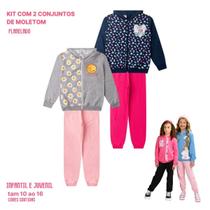 kit 1 a 4 Conjunto Moletom Infantil Juvenil Feminino Blusa Calça Flanelado Agasalho Menina Capuz Ziper Punho Tam 04-16