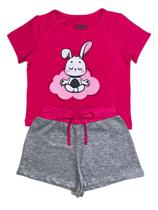 Kit 1 a 5 Conjuntos De Roupa Infantil Camiseta Cropped + Shorts Menina Feminino - Tamanho 1 ao 8 Anos - Coleção Primavera Verão - Poofy