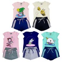 Kit 1 a 5 Conjuntos De Roupa Infantil Camiseta Japonesa + Shorts Saia Menina - Tamanho 1 ao 8 Anos - Mais Vendidos Coleçao Poofy