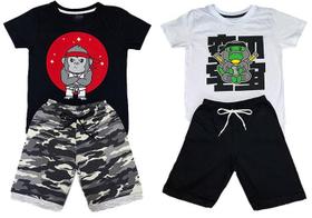 Kit 1 a 5 Conjuntos De Roupa Infantil Camiseta + Shorts Menino Masculino - Tamanho 1 ao 8 Anos - Coleção Primavera Verão - Poofy