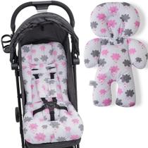 Kit 1 almofada para carrinho 1 bebê conforto - nuvens rosa joli
