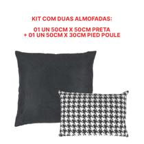Kit 1 Almofada Quadrada com Enchimento 50x50 cm Preta + 1 Almofada Retangular com Enchimento 30x50 cm Pied de Poule