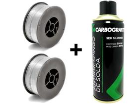 Kit - 1 Anti Respingo em Spray Aerossol Sem Silicone - 300ml Carbografite + 2 Arame Mig Uso Sem Gás 0,8 mm - 1kg Galzer