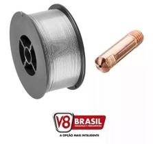 Kit - 1 Arame Mig Uso Sem Gás 0,8 mm - 1kg - V8 BRASIL + 1 Bico de Contato 0,8 mm M6X25